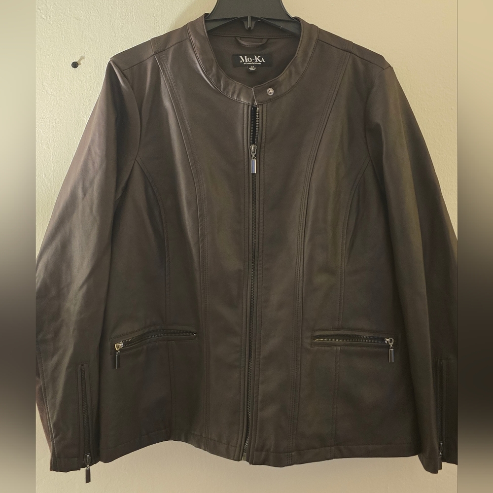 Brown Faux Leather Moto Jacket 2X